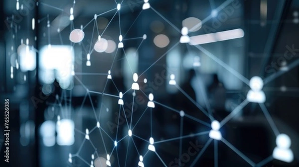 Fototapeta Corporate Network and Leadership Concept with Illuminated Human Icons in a Business Environment - AI generated