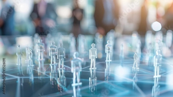 Fototapeta Corporate Network and Leadership Concept with Illuminated Human Icons in a Business Environment - AI generated