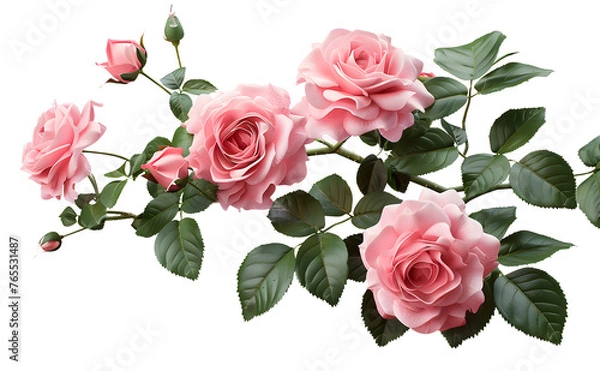 Obraz Set of pink roses leaf floral single plant on transparent background. Valentine's day. Mock up template product presentation. artwork design