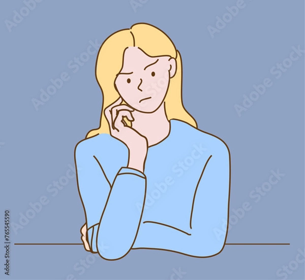 Fototapeta Young woman looking worried, stressed and nervous concept. Hand-drawn, Vector Illustration.