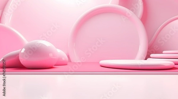 Fototapeta 3d rendering of white and pink abstract geometric background. Scene for advertising, technology, showcase, banner, game, sport, cosmetic, business, metaverse. Sci-Fi Illustration. Product display