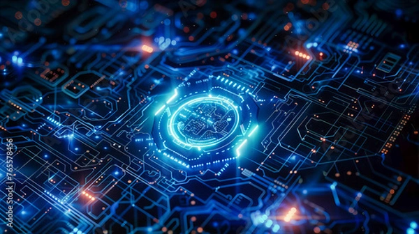 Obraz Digital network and futuristic computing concept, showcasing the interconnected web of information, technology, and cyber systems
