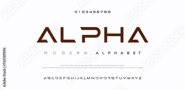 Fototapeta Technology font. Geometric, sport, futuristic, future techno alphabet. Letters and numbers for military, industrial, hi-tech logo design. Modern minimalistic vector typeface