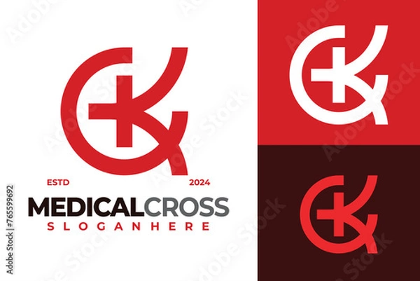 Obraz Letter K Medical Cross Logo design vector symbol icon illustration