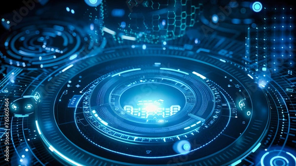 Fototapeta Futuristic Digital Technology and Science Concept, Abstract Blue Background, Cyber Innovation and Network