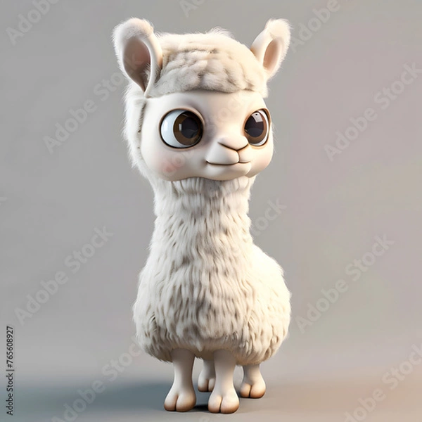 Obraz A white alpaca in cartoon style.