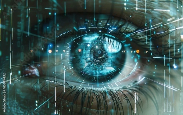 Fototapeta A close-up of the eyes of a person experiencing augmented reality.