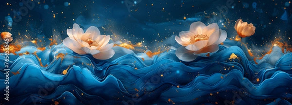 Fototapeta Meeresflüstern in Blautönen: Grafische Elemente in abstrakter Kunst als Hintergrundbild