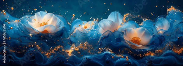 Fototapeta Meeresflüstern in Blautönen: Grafische Elemente in abstrakter Kunst als Hintergrundbild