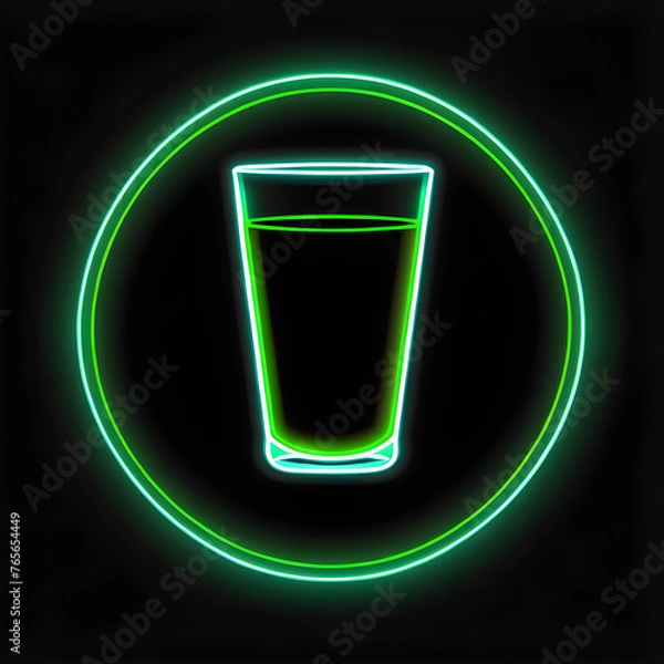 Obraz Vibrant Green Neon Glass Cup Icon: Illuminate Your Designs with Refreshing Style(Generative AI)