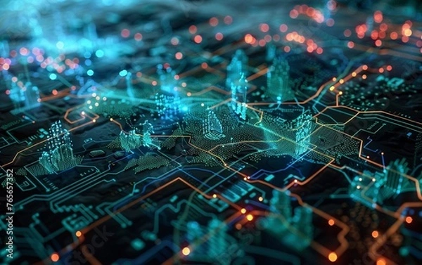 Fototapeta Hologram implemented by augmented reality.