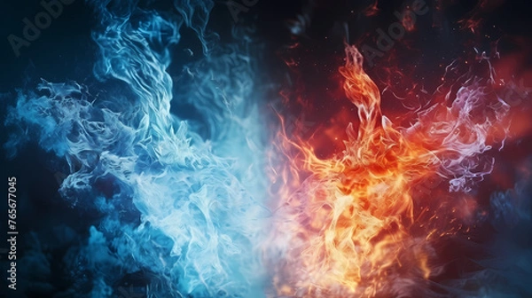 Fototapeta Fire and ice, heat and cold concept