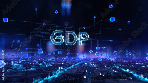 Fototapeta GDP - businessman working with virtual reality at office.