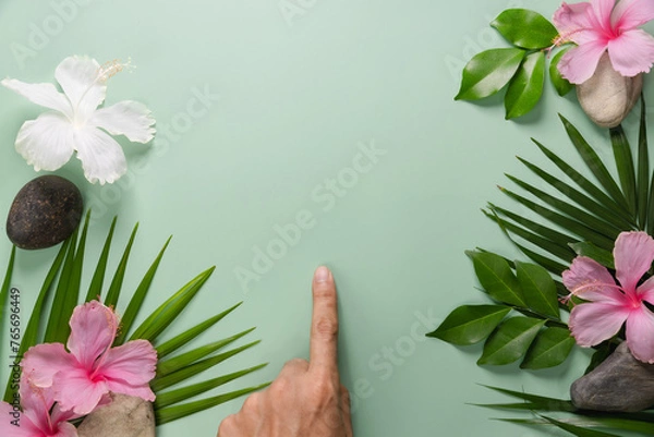 Fototapeta Man's hands on a green background ecological concept