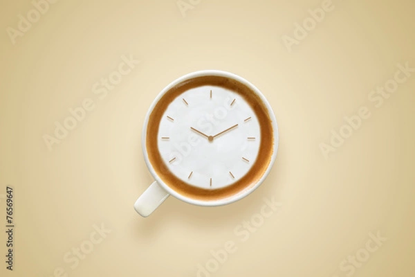 Obraz coffee time , watch drawing on latte art coffee cup