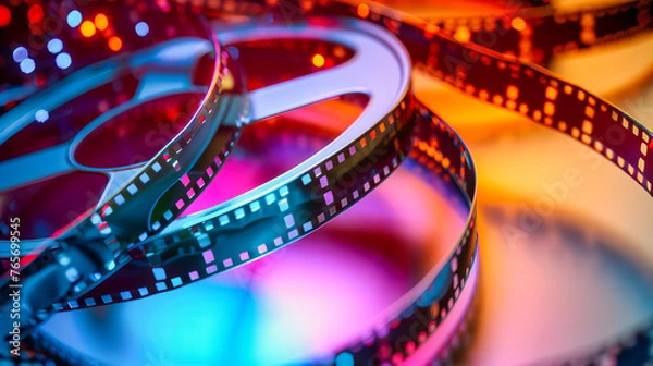 Obraz Vintage cinema concept with an old filmstrip, capturing the essence of photography and movie history in a nostalgic background design