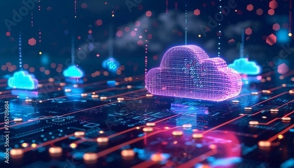 Obraz Cloud Computing Cost Efficiency, cost efficiency in cloud computing with an image showing pay-per-use pricing models, resource optimization techniques, AI