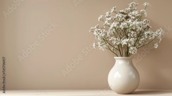 Fototapeta White Vase With White Flowers on Window Sill