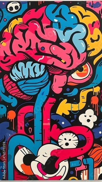 Fototapeta Vibrant Pop Art Interpretation of the Cerebral Mind's Creativity and Imagination