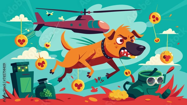 Fototapeta perro-volando-con-sustancias-dudosas-mientras vector illustration