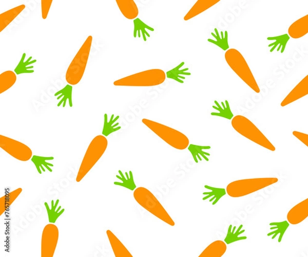 Fototapeta Carrot, vegetable, agriculture, food and meal, seamless background and pattern. Harvest, plant, nature, leaf, leaves, nourishment and grocery, illustration