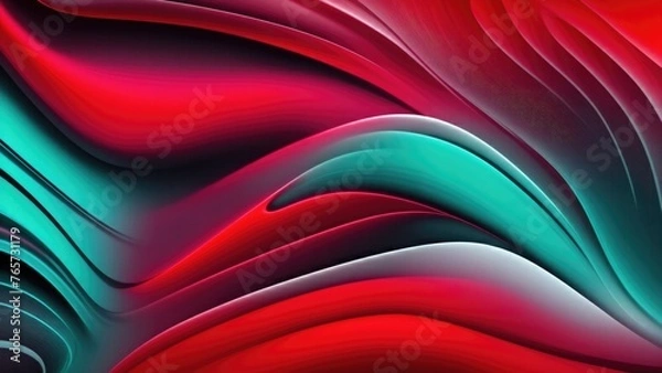 Fototapeta Vibrant gradient, Red silver teal white grainy gradient color flow wave on black background