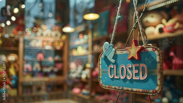 Obraz A 'Closed' sign hanging at a storefront window.