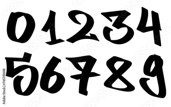 Fototapeta Graffiti tag numbers from 0 to 9, vector hand drawn graffiti numbers