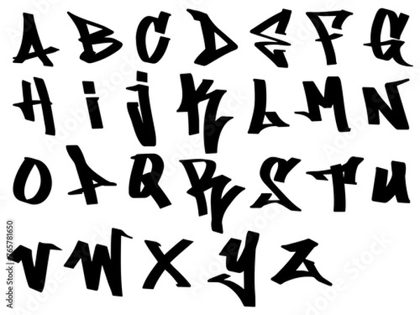 Fototapeta Graffiti tag letters, vector hand drawn graffiti alphabet A to Z