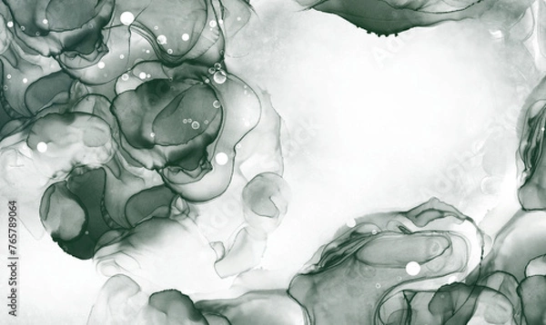 Fototapeta green alcohol ink and green watercolor Elegant abstract ink flow art mixed with golden pattern with translucent background.	
