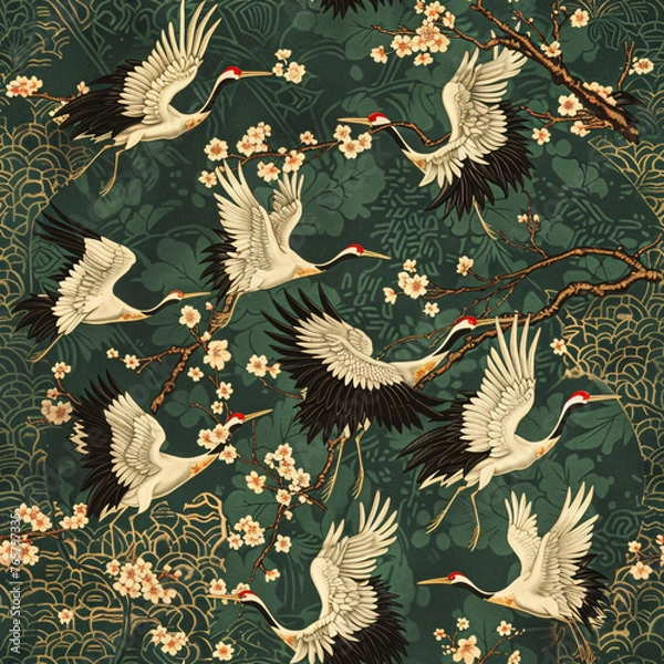 Obraz Seamless japanese pattern with cranes