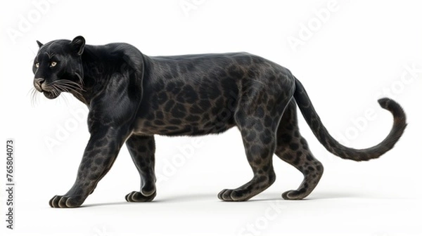 Fototapeta Render a powerful image of a Black Panther against a pristine white background 