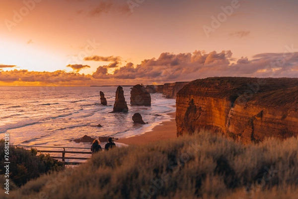 Fototapeta Sunset sunrise view of Great view at the rocks of the twelve apostels along the Great Ocean Road in south Australia