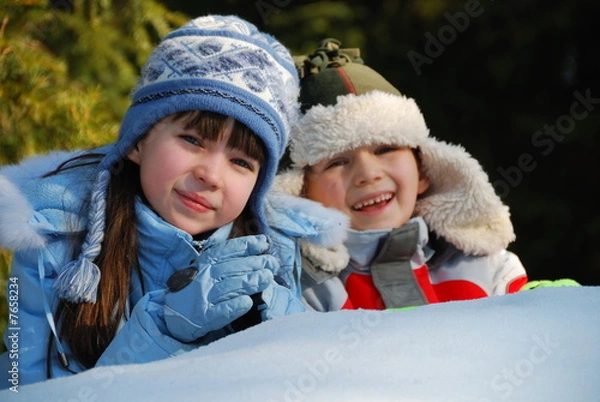 Obraz Happy children in snow