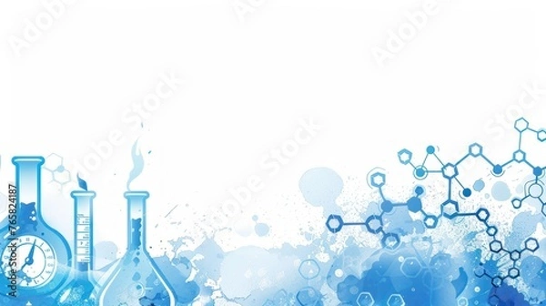 Obraz Background for chemistry presentation, chemical reaction theory with blue test tube icon isolated on white background copy space area