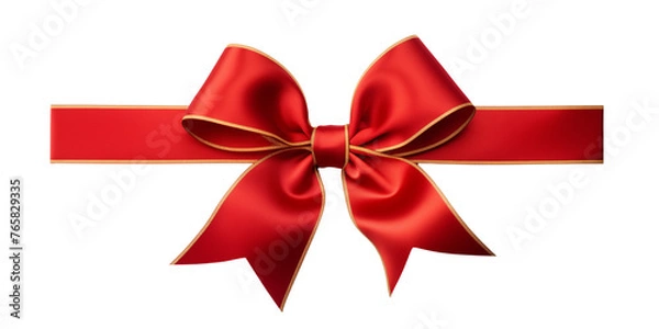 Obraz red ribbon and bow with gold isolated against transparent background