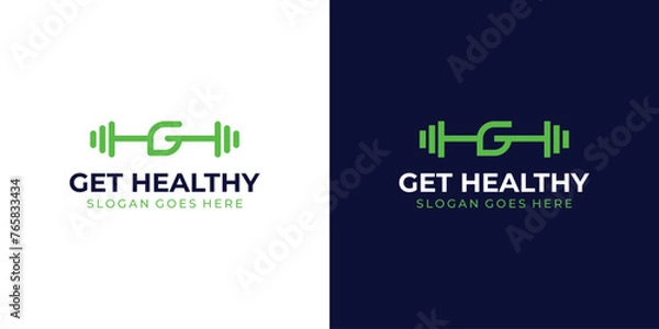 Fototapeta Creative Get Healthy Logo. Letter G Initial and Barbel with Minimalist Style. GYM Logo Icon Symbol Vector Inspiration.