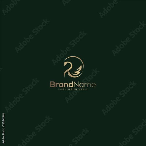 Fototapeta luxury gold swan with initial P or R logo vector
