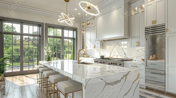 Obraz Glamorous Kitchen Oasis: Gold Details and Marble Marvels
