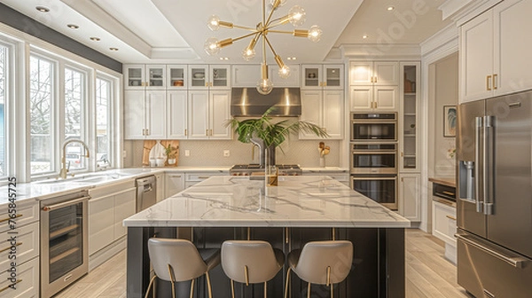 Obraz Glamorous Kitchen Oasis: Gold Details and Marble Marvels
