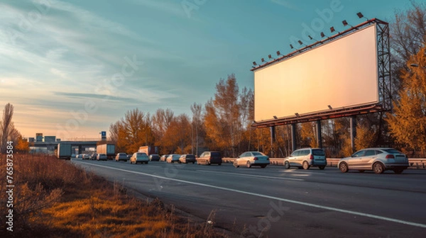 Fototapeta Empty Billboard During Daytime on Busy Road Business Traffic, Generative AI