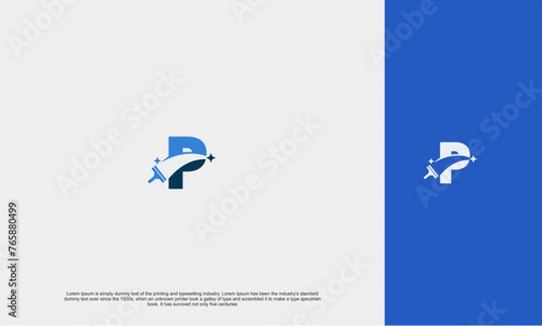 Fototapeta Initial logo slick clean modern logo cleaning company design window cleaning service, painting service with sparkles. Vector illustration concept