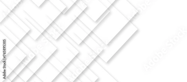 Fototapeta abstract white color square pattern on banner with shadow. white square shape with futuristic concept background. seamless technology concept layered geometric line triangle shapes background.