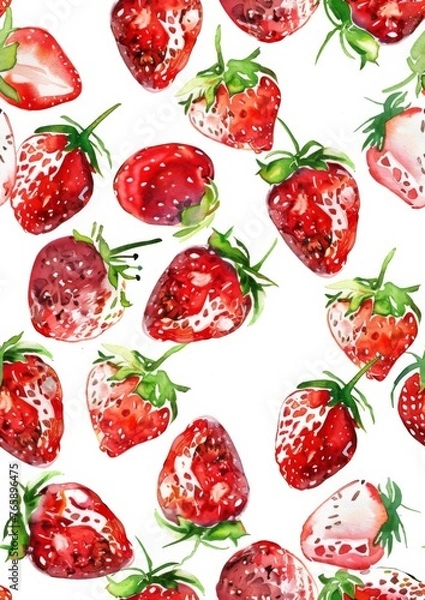 Fototapeta A watercolor pattern of lots of strawberries, generated with AI