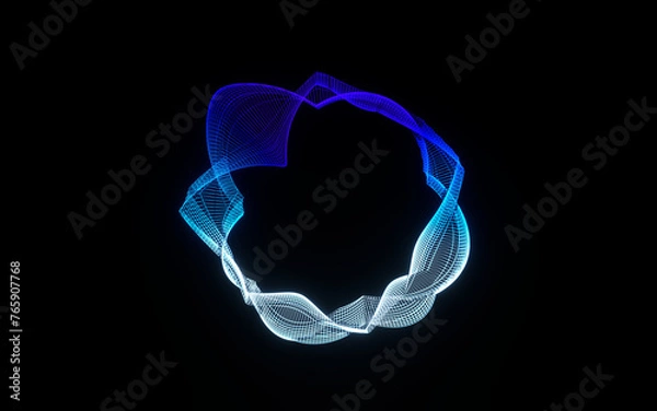 Fototapeta Futuristic colorful sphere of lines. Network connection big data. Abstract technology background. Place for text. 3d rendering.
