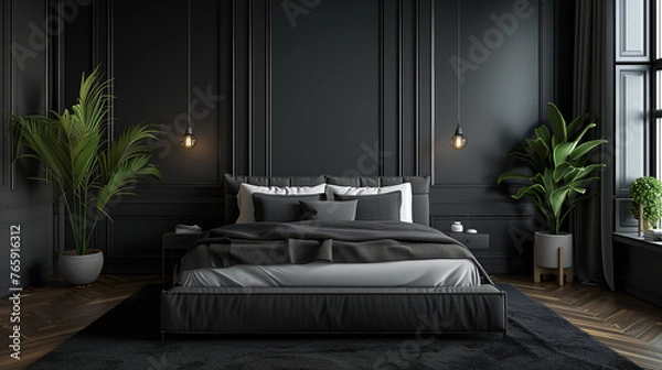 Obraz Modern Minimalist Bedroom Scene with Neutral Color Palette