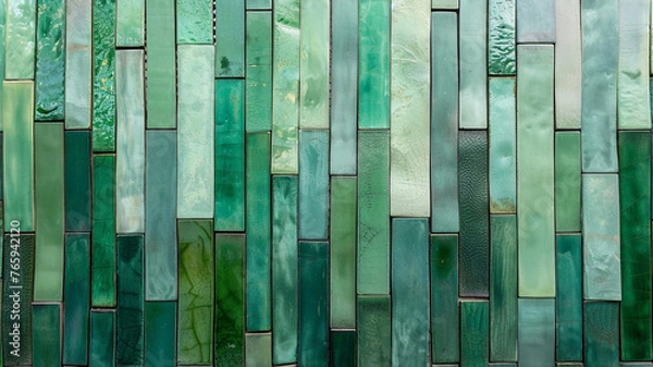 Obraz Green ceramic decorative tiles background, simple texture, old vintage ceramic rectangular tiles in green to decorate the kitchen or bathroom
