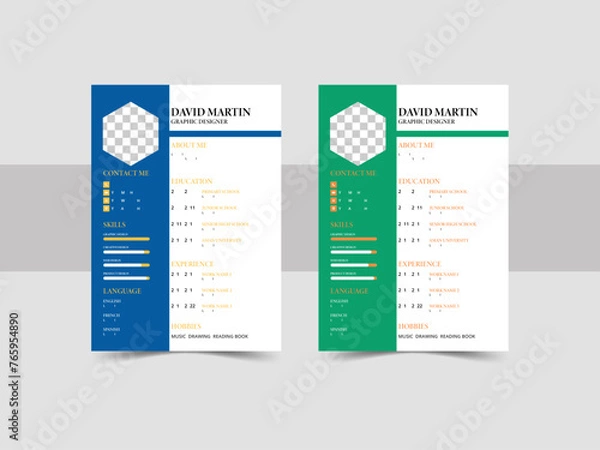 Fototapeta Clean modern resume and cover a4 layout vector template for business Job applications, minimalist cv template. A4 size professional  resume design.