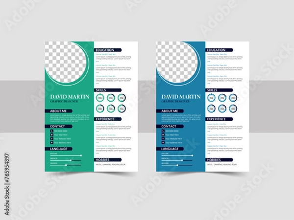 Fototapeta Clean modern resume and cover a4 layout vector template for business Job applications, minimalist cv template. A4 size professional  resume design.