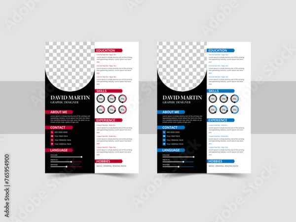 Fototapeta Clean modern resume and cover a4 layout vector template for business Job applications, minimalist cv template. A4 size professional  resume design.